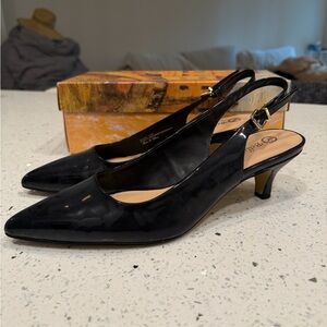 Scarlett Glossy Black Slingback Heels